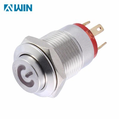 Công tắc kim loại 16mm với logo nguồn